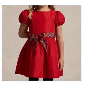 POLO RALPH LAUREN Girl's Festive Holiday Dress Size 6X Christmas Red Plaid Bow